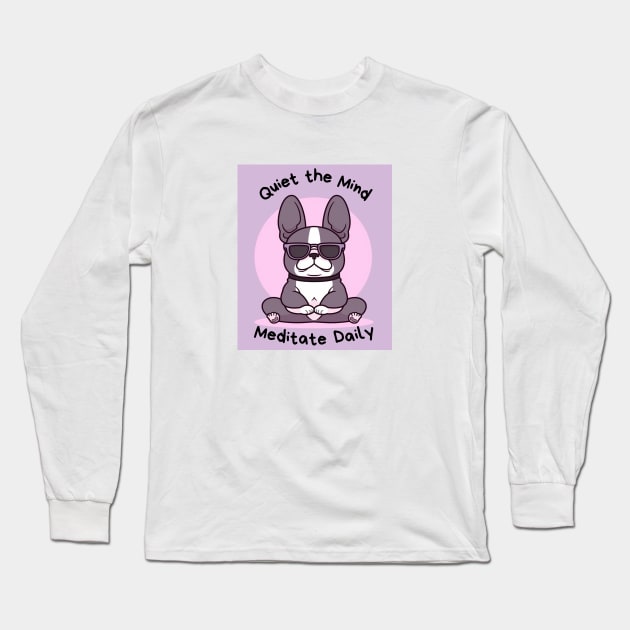 Kawaii Cute Yoga Meditating bullgod Long Sleeve T-Shirt by AdaMazingDesign